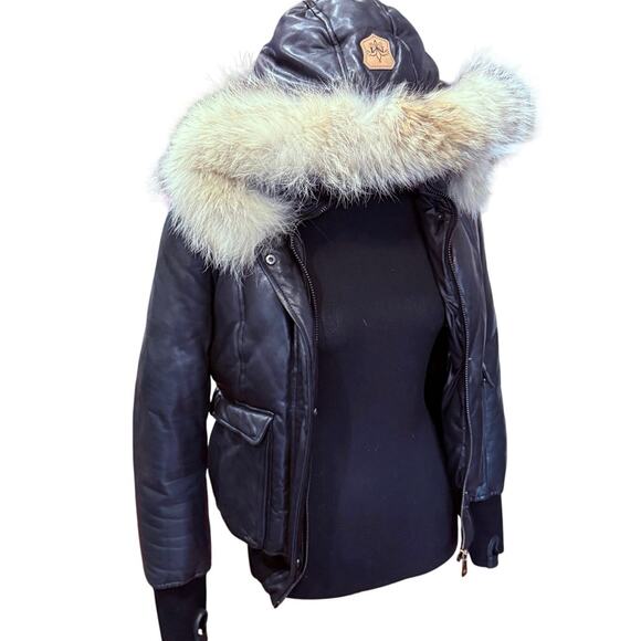 Mackage XS Designer Down Fill Annie Glam Leather Puffer Jacket w/ Fur Hood $1050 - Picture 9 of 16